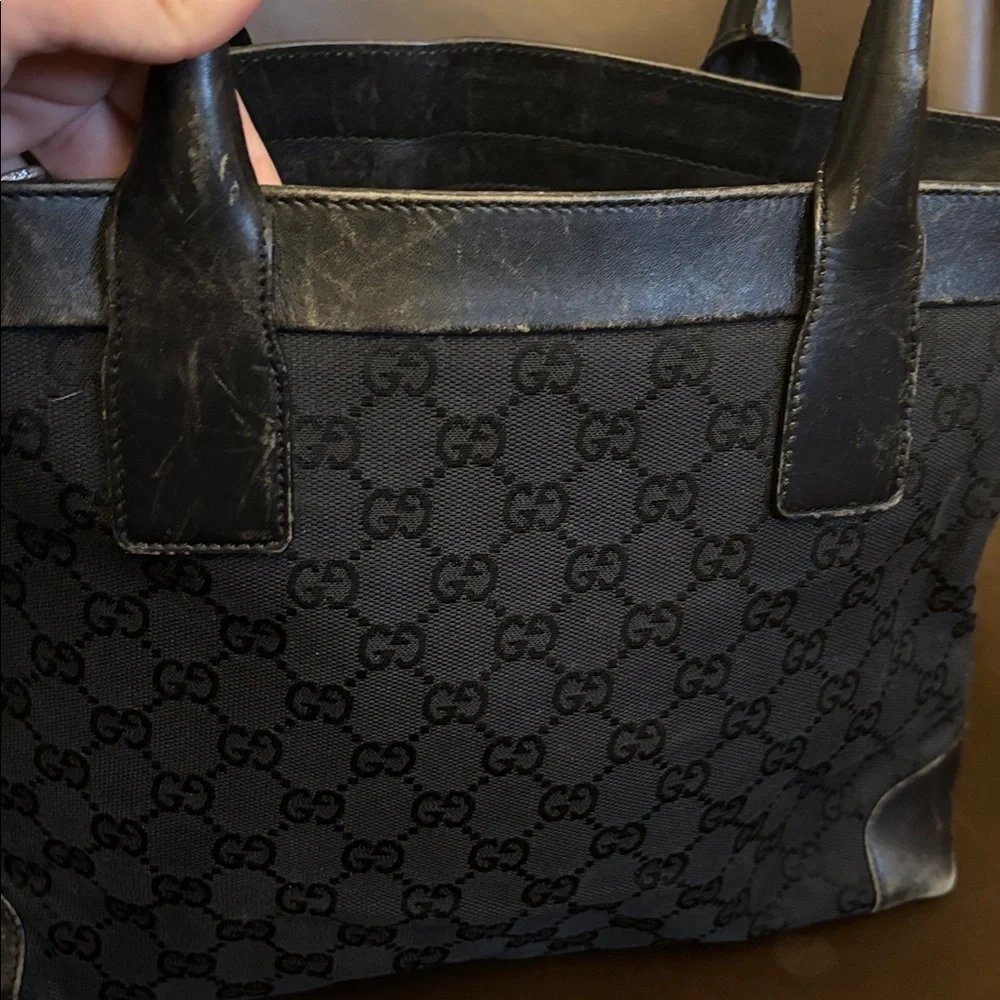 Authentic GUCCI Black GG Nylon Monogram Leather Abbey Medium Tote Bag - Picture 16 of 16